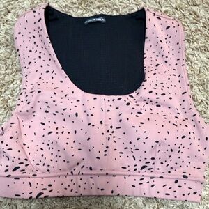 oiselle fly Pink Printed Scoop Sports Bra with Black Dot Pattern